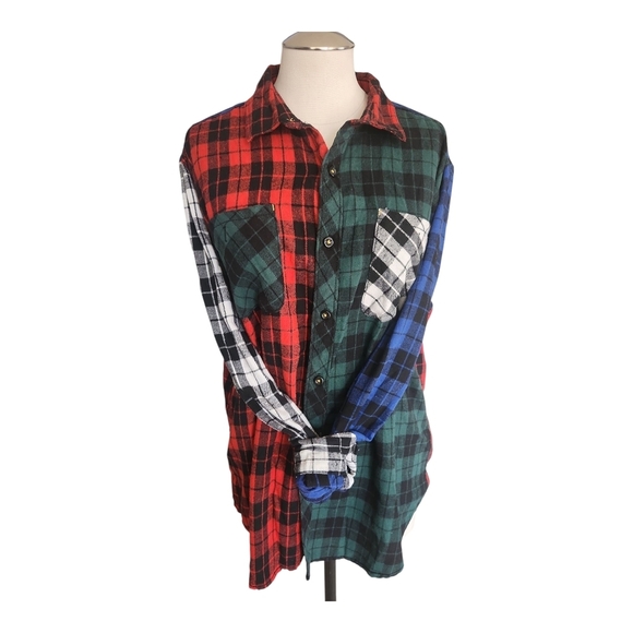 DRL Plaid Colorblock Multicolor Button Up Shirt L - Picture 1 of 10